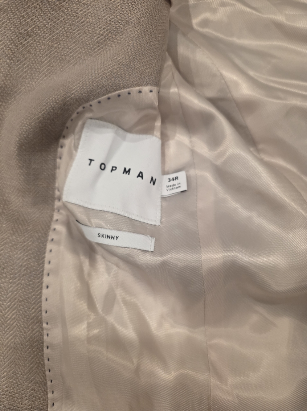TOPMAN Men's Skinny Blazer Cotton Linen Jacket Stone 34R NWT $167 - Picture 8 of 16